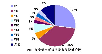2009年全球主要维生素市场规模份额